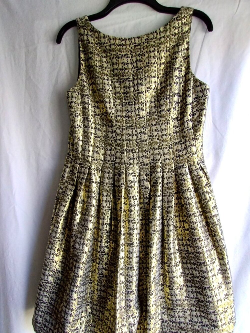 MAGGY LONDON Gold & Black Sleeveless SHINY BUBBLE Skirt PARTY DRESS Sz 8